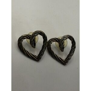 Vintage Silver Tone Open Heart Stud Earrings – Twisted Rope Design Jewelry